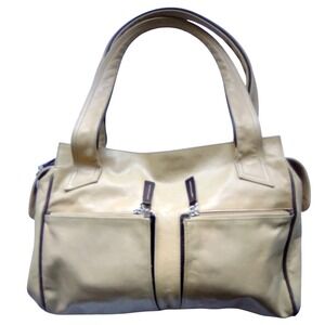 Petusco‎ Leather Shoulder Bag Tan Brown Trim Hobo Women